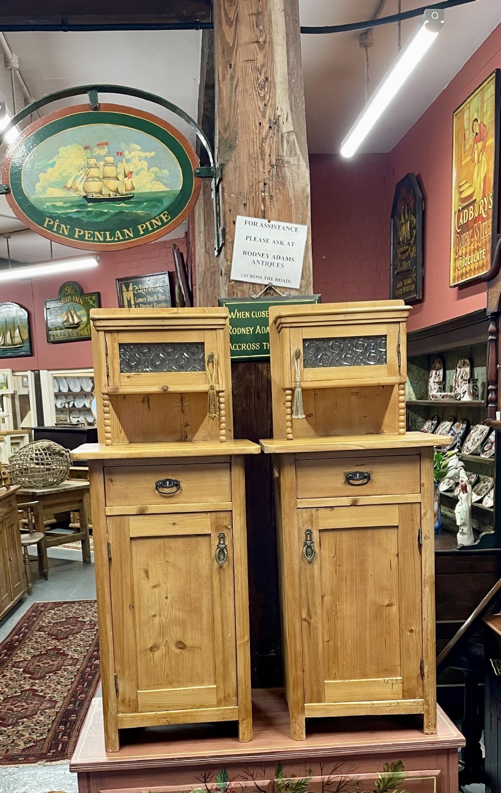 pair of pine bedsides