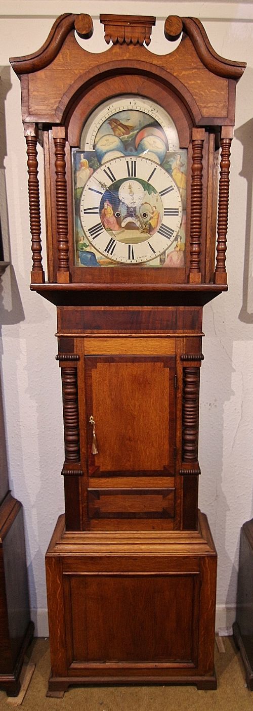 19th century arch dial oak and mahogany 8 day longcase clock 'rob parry pwllheli'