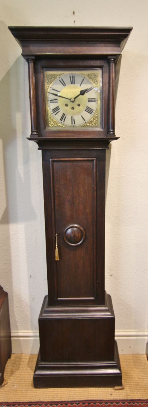 small late 19th century oak quarter chiming westminster longcase clock
