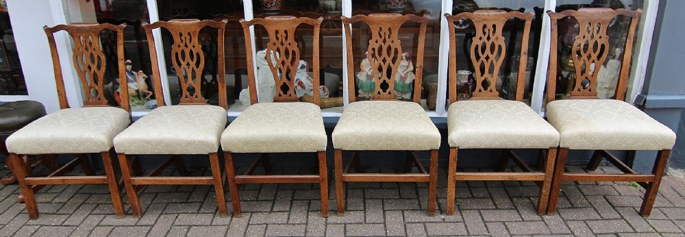 good set of 6 golden oak georgian country chippendale chairs