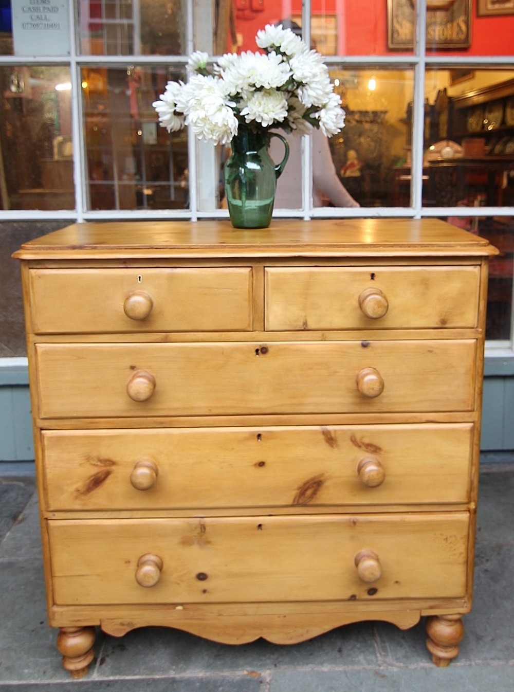 19th century pine chest of 5 drawers