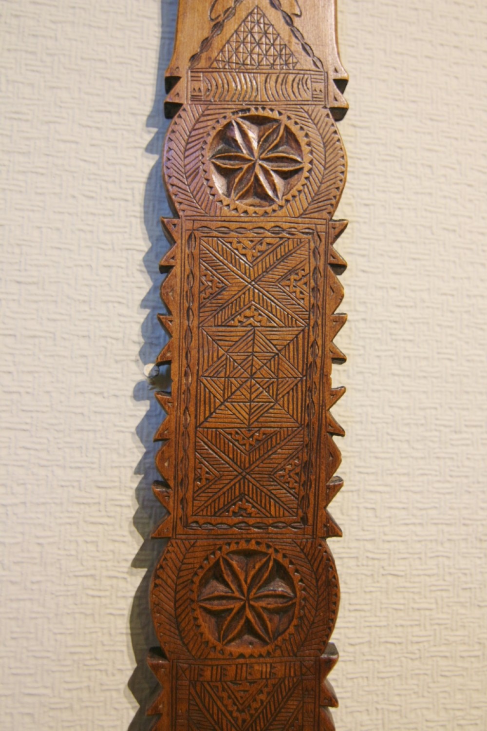 19th century intricately carved wood distaff