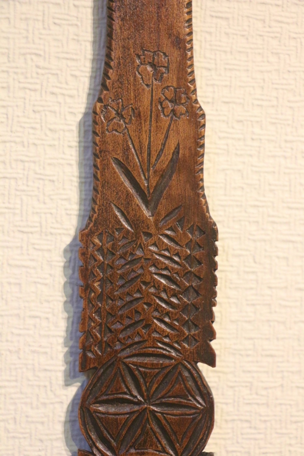 19th century carved folk art hardwood distaff