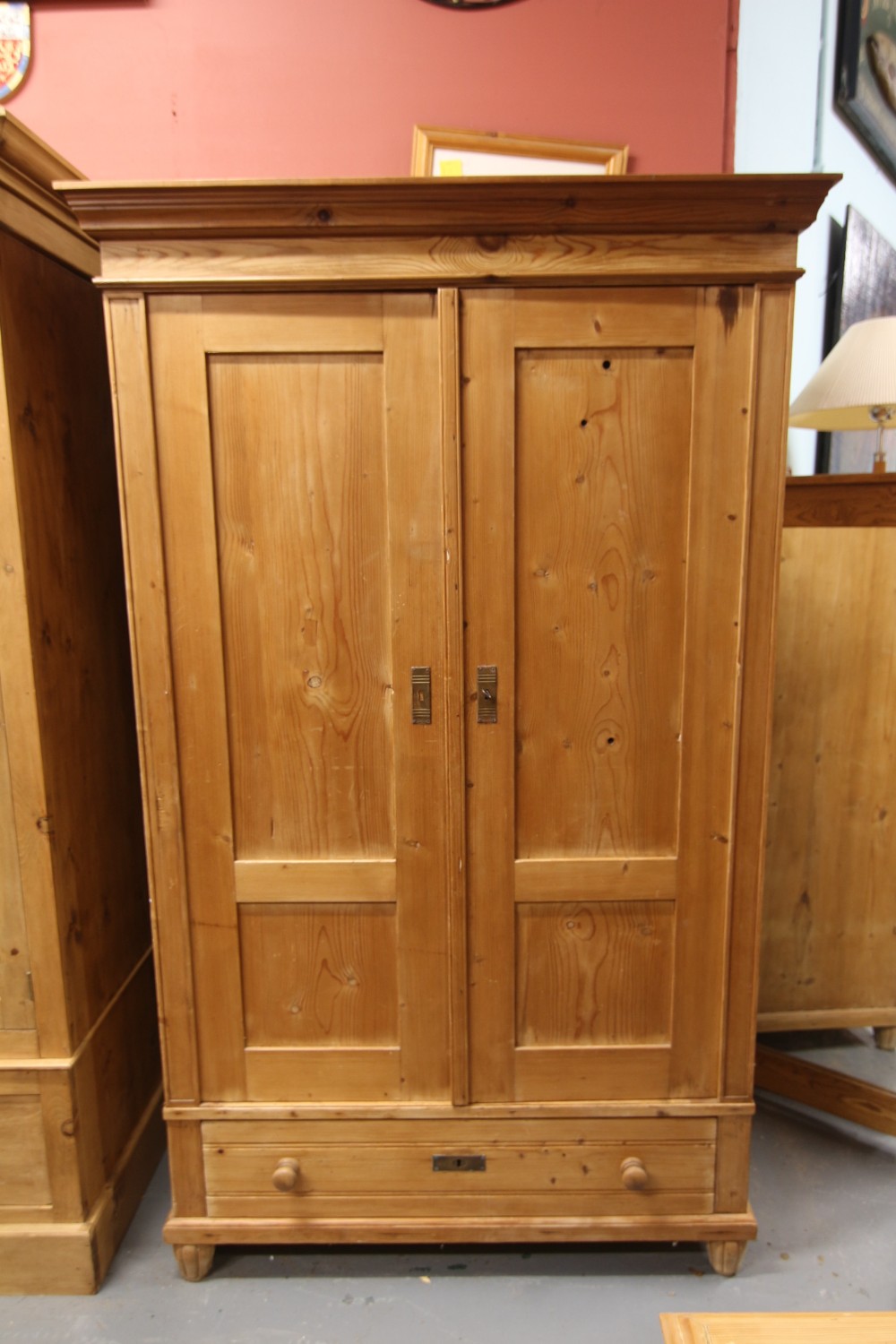 continental pine double wardrobe with single deep drawer