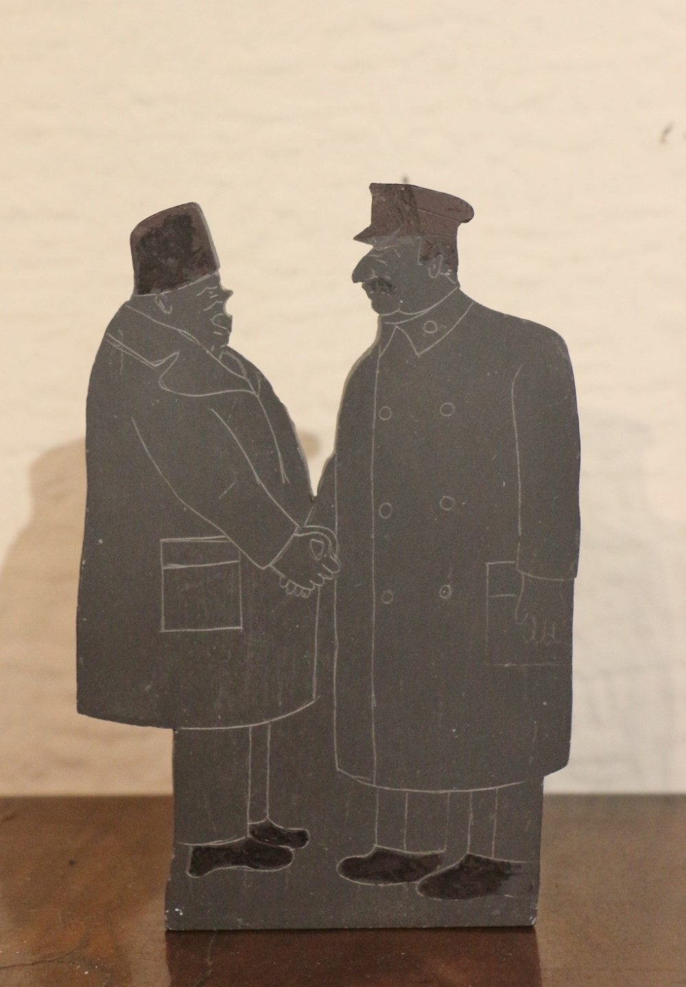 welsh folk art slate cartoon of churchill stalin