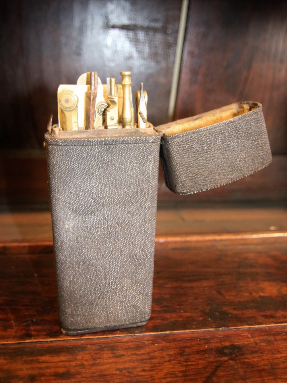 19th century draughtsmans shark skin cased set