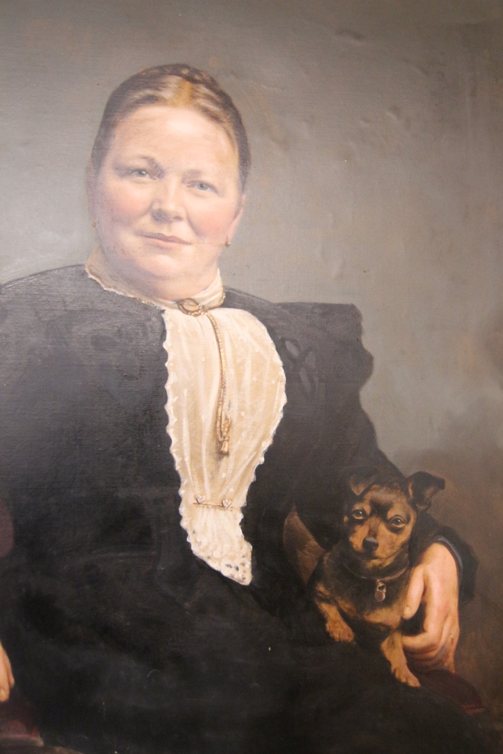 chirpy lady with dog oil portrait 'j cecil bradshaw'
