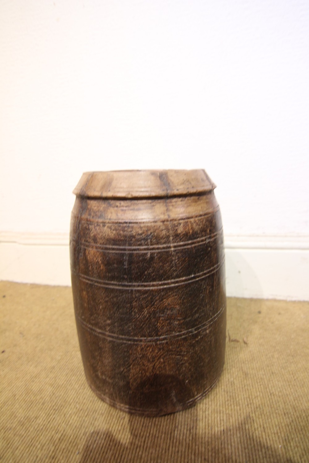 large antique turned wooden churn vase