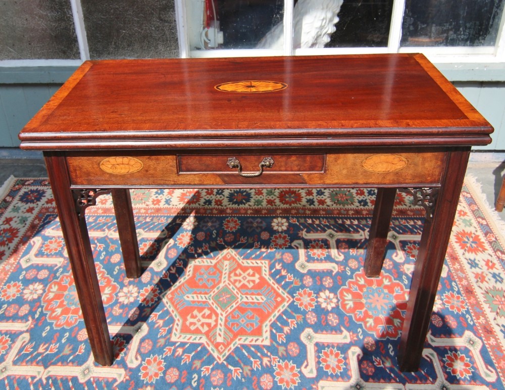 georgian inlaid mahogany card table with drawer