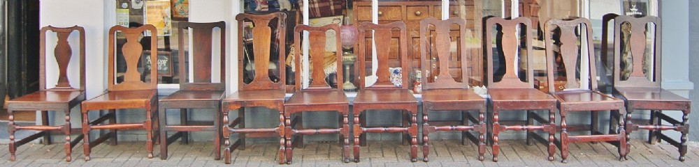 harlequin set of ten good 17th18th century oak chairs