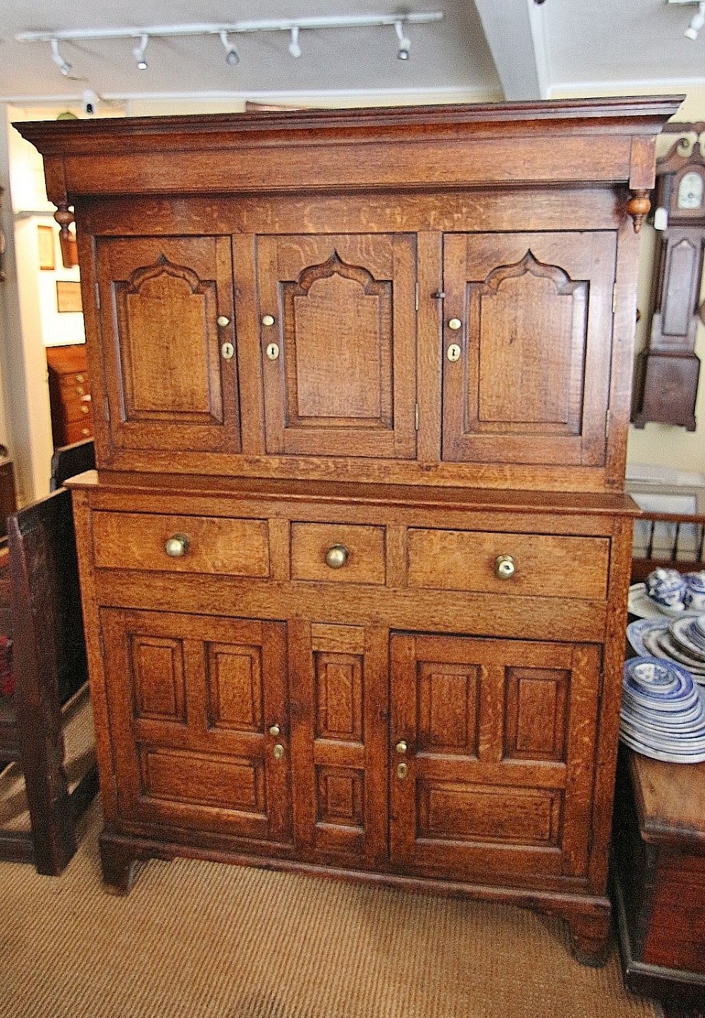 18th century golden oak deuddarn court cupboard