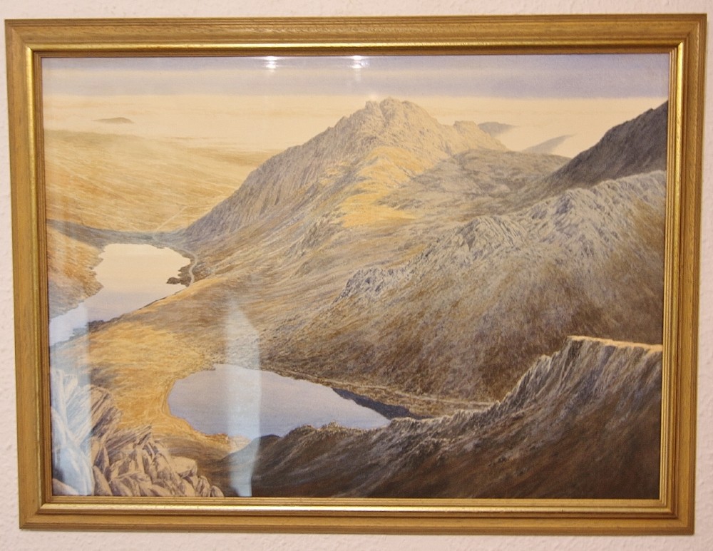 large watercolour of ogwen valley tryfan snowdonia
