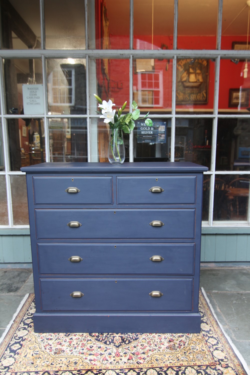 large edwardian painted chest of five drawers