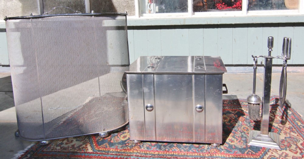 art deco chrome fireside set