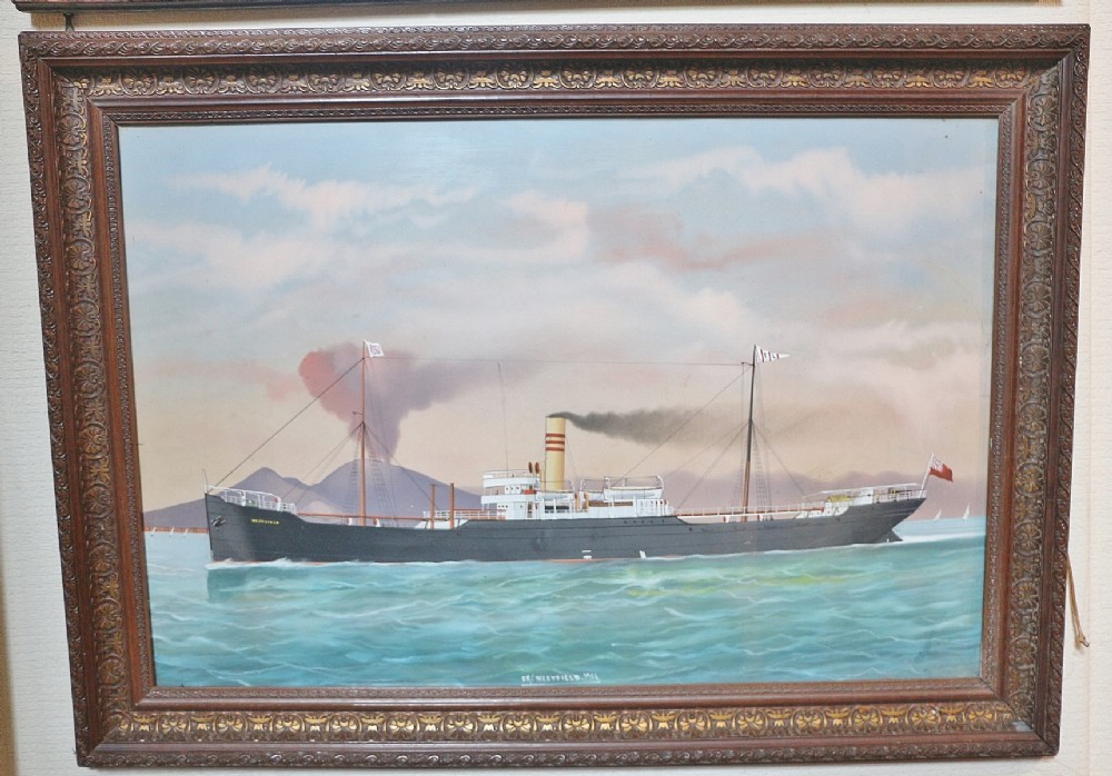 wwi ships painting ss 'westfield' off coast of italy 1906