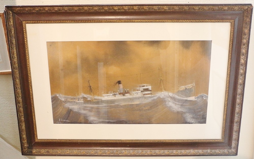ww1 steamship 'queen' in rough waters f corpuz artist